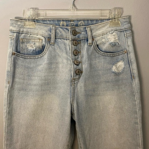 REWASH Vintage High Rise Waist Button Fly Distress Crop Light Wash Jeans 5/27 - Picture 2 of 9